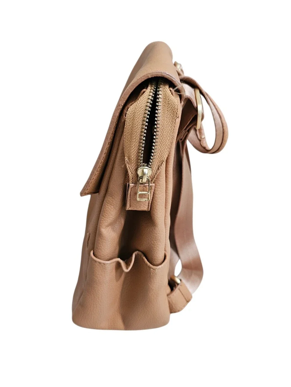 Freshly Picked Camel Pebbled Leather Mini Backpack Gold Hardware Designer - Picture 8 of 10